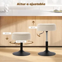 HOMCOM Taburete de Bar con Almacenaje Altura Ajustable Taburete de Cocina Redondo Giratorio Tapizado en Chenilla Beige(m-6)