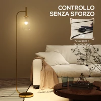 HOMCOM Lampada da Terra Moderna con Paralume in Vetro e Interruttore a Pedale per Lampadine E27, Oro(m-6)