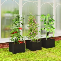 Outsunny Conjunto de 3 gaiolas quadradas para tomates com sacos de cultivo de 51,2 L, treliça para flores, legumes, plantas trepadeiras, verde(m-6)