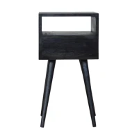 Solid Mango Wood Mini Bedside Table with Drawer and Open Shelf, Sustainable Construction, Desk for Bedroom, 30L x 30W x 57H cm, Black(m-8)