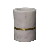 Set of 5 Marble Bathroom Accessory with Brass Inlay and Understated Sheen, Hand-Finished Set with Fully Assembled, 7.5L x 7.5W x 10H cm, White(m-7)