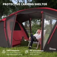 Outsunny 4-6 Man Family Camping Tent w/ 2 Bedrooms and a Living Room, Waterproof Tunnel Tent w/ Sewn In Groundsheet, Doors, Windows, Carry Bag, Grey(m-5)