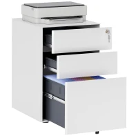 Vinsetto Lockable Cabinet, Rolling Filing Cabinet with 3 Drawers, Steel Office Drawer Unit for A4, Letter, Legal Sized Files(m-10)