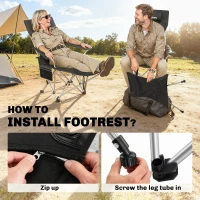 Outsunny Set van 2 Opvouwbare Campingstoelen met Afneembare Voetsteun en Bekerhouder, Belastbaar tot 120 kg - Zwart(m-7)