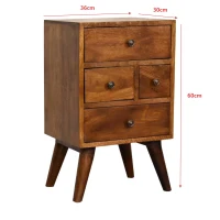 Solid Wood Bedside Chest with 4 Drawers and Reinforced Joints, Bedside Table with Woven Edge Detailing, 30L x 36W x 60H cm, Brown(m-3)