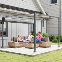 Outsunny 3 x 3m Retractable Roof Metal Pergola - Grey(m-8)