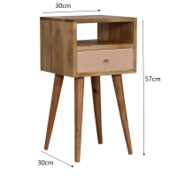 Solid Mango Wood Bedside Table with Drawer and Open Shelf, Distinct Grain, Handcrafted Desk for Organised Storage, 30L x 30W x 57H cm, Brown(m-3)