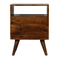 Solid Mango Wood Bedside Cabinet with 2 Smooth‑gliding Drawers, Classic Nightstand with Open Shelf, 35L x 45W x 60H cm, Brown(m-11)