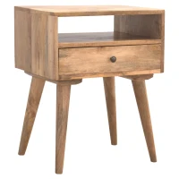 100% Solid Wood Bedside Table with Spacious Drawer and Open Shelf, Hand-finished Crafted Desk for Bedroom, 35 x 45 x 57 cm, Brown(m-6)