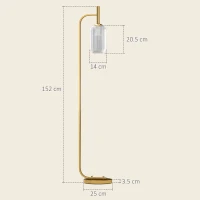 HOMCOM Lampă de Podea Modernă cu Luminozitate Reglabilă, Abajur din Sticlă și Întrerupător de Picior, 29x25x153 cm, Auriu(m-3)