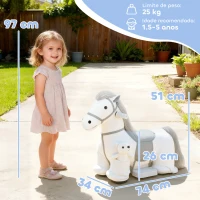 AIYAPLAY Cavalo Elétrico com Música Bateria 6V Brinquedo Elétrico Toque Suave Rodas Silenciosas de PU Movimento para a Frente  74x34x51 cm Branco(m-3)