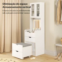 HOMCOM Toucador de Maquilhagem com Luzes LED de 3 Cores Espelho Rebatível e Banco Acolchoado 50x40x160 cm Branco(m-5)