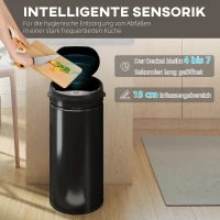 HOMCOM 42 Liter Sensor-Mülleimer mit Soft-Close-Funktion, berührungsfreier Abfalleimer aus Edelstahl für hygienische Küchen(m-4)