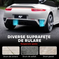 AIYAPLAY Mașină pentru Copii 3-5 Ani cu Licență Oficială RUF GT, Telecomandă, Centură de Siguranță și Muzică, Alb(m-9)