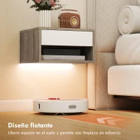 HOMCOM Juego de 2 Mesitas de Noche Flotantes con Luces LED RGB Control de APP Cajón Estante Abierto Natural y Blanco(m-6)