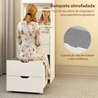 HOMCOM Toucador de Maquilhagem com Luzes LED de 3 Cores Espelho Rebatível e Banco Acolchoado 50x40x160 cm Branco(m-7)