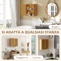 HOMCOM Pensile Bagno con Ripiano Interno Regolabile e Ante a Persiana, in Bambù, 60x20x60 cm, color Legno(m-7)