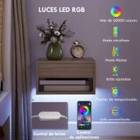 HOMCOM Juego de 2 Mesitas de Noche Flotantes con Luces LED RGB Control de APP Cajón Estante Abierto Natural(m-4)