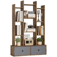 HOMCOM 12 Shelf Storage Unit, with Drawers - Brown(m-10)