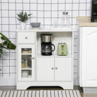 HOMCOM Buffet de cuisine moderne avec porte en verre, tiroir, grande niche et étagères réglables 80 x 30 x 82 cm blanc(m-10)