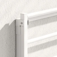 HOMCOM Portasciugamani a Parete Pieghevole con 5 Barre e 6 Ganci in Legno e Acciaio, 60x32.5x20 cm, Bianco(m-9)