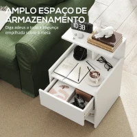 HOMCOM Mesa de Cabeceira com Estação de Carregamento Portos USB Gaveta e Prateleiras Abertas 40x40x60 cm Branco(m-5)