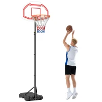 HOMCOM Canestro Basket ad Altezza Regolabile con Base Riempibile e 2 Ruote, in Acciaio, PE e HDPE, 70x45x2 cm(m-11)