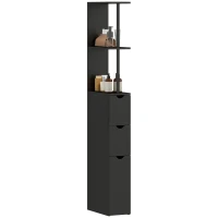 HOMCOM Mobile Colonna Salvaspazio in Legno con Ripiani, Armadietto e Cassetti, Nero, 15x33x136cm(m-11)