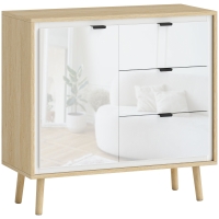 HOMCOM Credenza Moderna con 3 Cassetti e Armadietto, Ripiano Interno Regolabile e Ante Lucide, Bianco e Rovere