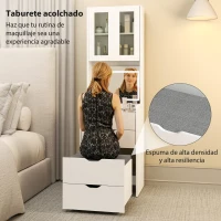 HOMCOM Tocador de Maquillaje con luces LED de 3 Colores Espejo Abatible y Taburete Acolchado 3 Cajones y Estantes Blanco(m-8)