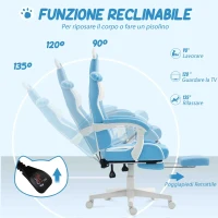 HOMCOM Sedia da Gaming Reclinabile con Poggiapiedi e Cuscini, in Finta Pelle e Spugna, 65x62x116-124 cm, Bianco e Rosa(m-6)