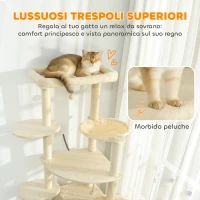 PawHut Albero per Gatti Alto 200 cm Multilivello con 2 Casette, 2 Lettini e Amaca, Struttura per 2-3 Gatti, Beige(m-5)