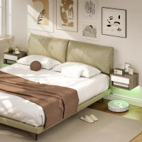 HOMCOM Conjunto de 2 Mesas de Cabeceira Flutuantes com Luzes LED RGB Controlo por APP e Prateleira Aberta 37x32x21 cm Madeira e Branco(m-2)