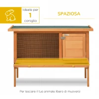 PawHut Gabbia per Coniglio in Legno di Abete, Conigliera da Esterno con Tetto Idrorepellente, Casetta Animali da Compagnia, Gabbia da Esterno, 90 x 45 x 65cm(m-4)