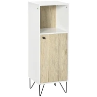 kleankin Mobile Bagno con Ripiano Aperto e Armadietto con Anta in Legno, 31.5x30x91cm, Quercia e Bianco(m-11)