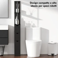 HOMCOM Mobile Colonna Salvaspazio in Legno con Ripiani, Armadietto e Cassetti, Nero, 15x33x136cm(m-5)