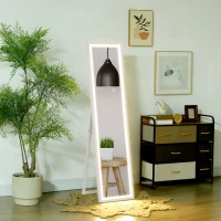 HOMCOM Specchio Illuminato con Luci LED Regolabili e Pulsante Touch, in Vetro e MDF, 40x5x160 cm, Bianco(m-2)