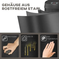 HOMCOM 42 Liter Sensor-Mülleimer mit Soft-Close-Funktion, berührungsfreier Abfalleimer aus Edelstahl für hygienische Küchen(m-6)