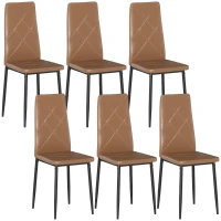 HOMCOM Set di 6 Sedie da Pranzo Moderne con Schienale Alto in Finta Pelle e Acciaio, 41x50x97 cm, Marrone(m-1)