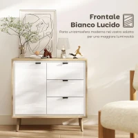 HOMCOM Credenza Moderna con 3 Cassetti e Armadietto, Ripiano Interno Regolabile e Ante Lucide, Bianco e Rovere(m-4)