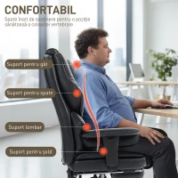 HOMCOM Scaun de birou cu suport pentru picioare și tetieră, din piele PU, spumă și metal, 76x73x117-125 cm, negru(m-5)