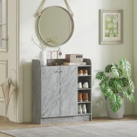 HOMCOM Scarpiera Moderna in Legno con 4 Ripiani Aperti e Armadietto per 12 Paia,, 83x30x90 cm, Grigio Cemento(m-7)