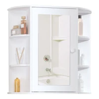 homcom Specchio Bagno Contenitore, Armadietto Bagno con Specchio, Anta Centrale e Mensole in Legno Bianco (66 x 17 x 63 cm)(m-11)