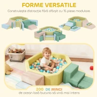AIYAPLAY Set 15 Blocuri de Construcții Moi Modulabile pentru Copii cu 200 de Mingi pentru Uz Intern, Multicolor(m-4)