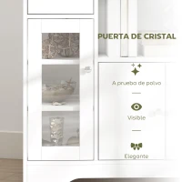 HOMCOM Aparador de Cocina Moderno con Puerta de Vidrio Mueble Auxiliar de Almacenaje para Comedor 80x30x82 cm Blanco(m-6)