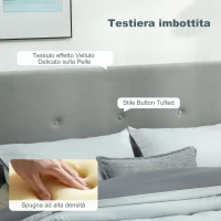 HOMCOM Letto Contenitore con Spazio a Scomparsa e Testiera Vellutata a Trapunta, in Legno e Metallo, 195x141x106 cm, Grigio(m-6)