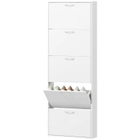 HOMCOM Meuble à chaussures 15 paires, armoire à chaussures étroite moderne avec 5 tiroirs rabattables, 65 x 17 x 180,5 cm blanc(m-1)