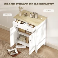 HOMCOM Buffet de cuisine meuble de rangement pour chambre, salon bureau avec 2 portes 2 tiroirs 76 x 48 x 91 cm blanc(m-4)