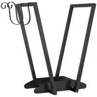 Outsunny Scaffale Portalegna con Ganci da Esterno e Interno in Acciaio, 45x32x58cm, Nero(m-1)