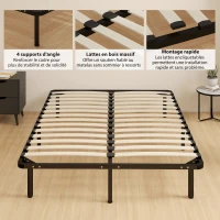 HOMCOM Cadre de lit 140 x 190 cm, lit 2 personnes en bois massif avec sommier à lattes et pied, rangement au-dessous, noir(m-6)
